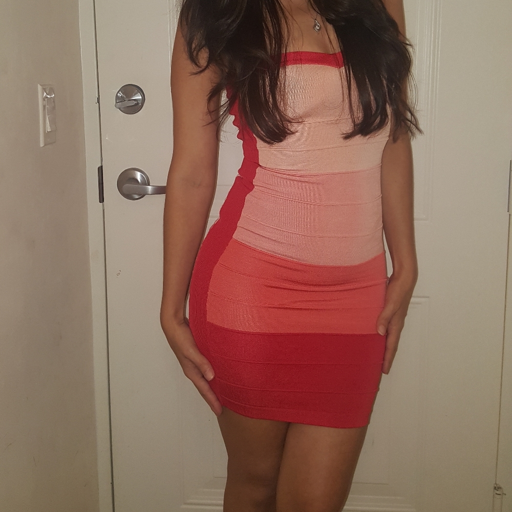 Bebe bondage pink ombre mini dress